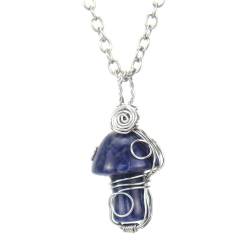 ParfCO Bergkristall Anhänger, Kristall-Pilz-Halsketten, Natürliche Blaue Körnung, Heilkristall-Anhänger-Halskette für Frauen, Drahtgewickelte Kristall-Pilz-Amulett-Silberhalskette, Schmuckgesch von ParfCO