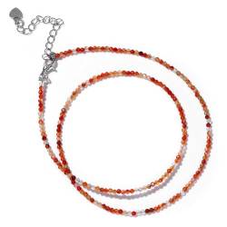 ParfCO Bergkristall Kette, Zierliche Unregelmäßige Boho Stein Halsketten, Natürliche Rote Achate, Heilkristall Anhänger Halskette für Frauen, 2 mm Kugelförmige Perlen Halskette von ParfCO