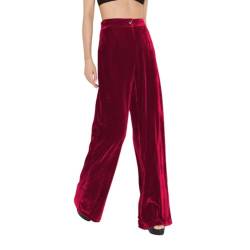 ParfCO Hose Damen,Damen Vintage-Samthose Mit Weitem Bein, Rot, Elastisch, Hohe Taille, Elegante Palazzo-Hose Mit Tasche, Modisch, Business, Büro, Freizeithose, Gerade, Baggy-Hose, L von ParfCO