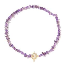 ParfCO Kristall Kette,Vintage Böhmische Naturstein Halskette, Unregelmäßige Amethyst Heilkristall Halskette, Schnallenkette, Sommer Strand Handgemachte Halskette für Frauen von ParfCO