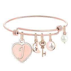 Parima Armband Damen Rosegold, Edelstahl Charm Armband Mädchen Herz mit Gravur J Buchstaben Armreif Damen Schmuck Beste Freundin Personalisierte Jahrestag Geburtstag Geschenke für Frauen Ihn von Parima