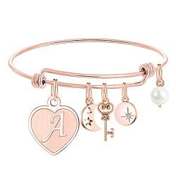 Parima Armband Damen Rosegold, Edelstahl Charm Armband Mädchen mit A Buchstaben Gravur Armreif Damen Rosegold Jugendweihe Muttertag Personalisierte Geschenke für Frauen Freundin von Parima