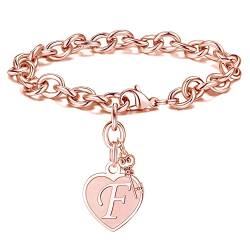 Parima Herz Armband mit Initialen Damen, Armband Rosegold mit Buchstaben F Gravur Schmuck Damen Armbänder Personalisierte Geschenke für Frauen Mädchen Kinder Schwester von Parima