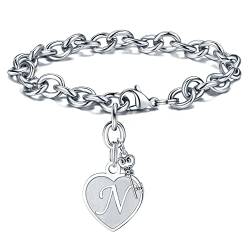 Parima Herz Armband mit Initialen Damen, Armband Silber mit Herz Buchstaben N Gravur Schmuck Armbänder Geburtstagsgeschenk Personalisierte Geschenke für Frauen Mädchen Kinder Schwester Mama von Parima