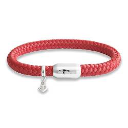 Paris Montana Das Original Sylt Gravur Segeltau Unisex Armband Mit Anker Anhänger Unisex Geflochten Handmade Hochwertiger Magnetverschluss Durchmesser 8mm (Rot, 19.00 CM) von Paris Montana