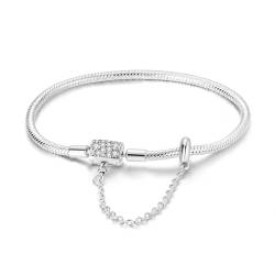 Parmuz 925 Sterling Silber Armband Schlangenkette Charm Armband Evil Eye Traumfänger Schlüssel Liebe Herz Verschluss Reise Charm Iconic Moments Europäisches Armband Schmuck Geschenk für Frau Mädchen von Parmuz