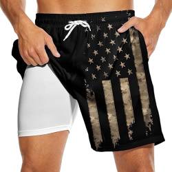 Partrest American Flag Herren Badehose mit Kompressionsfutter USA Flagge Badehose Boardshorts mit Tasche Badeshorts, Dunkelschwarze amerikanische Flagge, L von Partrest