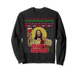Party Savior Jesus Christus Santa Wine Ugly Christmas Sweater Sweatshirt von Party Savior Jesus Christ Santa Beer