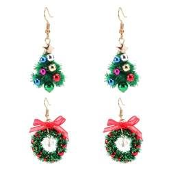 2 Paar Weihnachts Ohrringe Weihnachten Damen Hängend Weihnachtsohrringe Set mit Kranz Ohrstecker Weihnachten Ohrringe für Mädchen Weihnachts Geschenke von PartyKindom