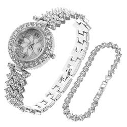 PartyKindom Damenuhr Voller Diamanten Strass Uhr Silberne Kleiderarmbanduhr Silberuhr Für Damen Weibliche Manschettenuhr Damenuhren Luxusuhren Geschenk Metall Fräulein Einstellbar von PartyKindom