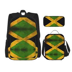 PartyUnix Robuster und leichter Taschenrucksack, Umhängetasche, Lunch-Tasche, Stifttaschenset – verstellbarer Schultergurt, altes Jamaikanisches Flaggen-Druck, Schwarz , Einheitsgröße von PartyUnix