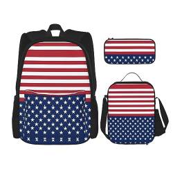 PartyUnix Robuster und leichter Taschenrucksack, Umhängetasche, Lunch-Tasche, Stifttaschenset – verstellbarer Schultergurt, amerikanische Flagge, Sterne, Streifen, Schwarz , Einheitsgröße von PartyUnix