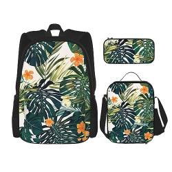 PartyUnix Robuster und leichter Taschenrucksack, Umhängetasche, Stifttasche, verstellbarer Schultergurt, tropischer Sommer, hawaiianische Blumen, Palmenblätter, Druck, Schwarz , Einheitsgröße von PartyUnix