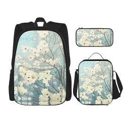 Robuster und leichter Taschen-Rucksack, Umhängetasche, Lunch-Tasche, Stifttaschenset – verstellbarer Schultergurt, Frühlingsblumen-Blüten, Schwarz , Einheitsgröße von PartyUnix