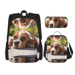 Robuster und leichter Taschenrucksack, Umhängetasche, Lunch-Tasche, Stifttaschenset – verstellbarer Schultergurt, Hundemuster, Schwarz , Einheitsgröße von PartyUnix