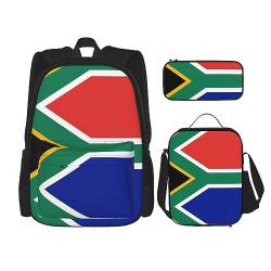 Robuster und leichter Taschenrucksack, Umhängetasche, Lunch-Tasche, Stifttaschenset – verstellbarer Schultergurt, Südafrika-Flaggenbild, Schwarz , Einheitsgröße von PartyUnix