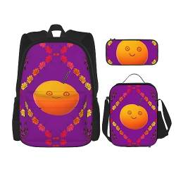 Robuster und modischer Taschen-Rucksack, Umhängetasche, Lunch-Tasche, Stifttaschen-Set – leichte Oxford-Stoffe, Smiley-Orange, Schwarz , Einheitsgröße von PartyUnix