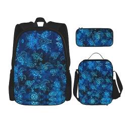 Robuster und modischer Taschen-Rucksack, Umhängetasche, Lunch-Tasche, Stifttaschenset – leichte Oxford-Stoffe, Meeresschildkröte, blaues Bild, Schwarz , Einheitsgröße von PartyUnix