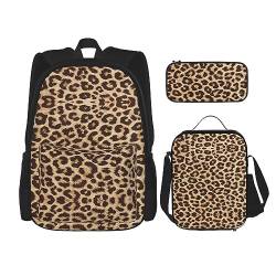 Robuster und modischer Taschen-Rucksack, Umhängetasche, Lunch-Tasche, Stifttaschenset – leichtes Oxford-Gewebe, Leopardenmuster, Schwarz , Einheitsgröße von PartyUnix