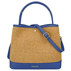 Parubi Damen-Eimertasche, bunte Tasche aus natürlichem Bast und echtem Leder, Sommertasche Made in Italy, Umhängetasche, mittlere kleine Tasche für Damen, elegantes Mädchen, Elide, Kornblumenblau, von Parubi