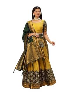 Lehenga Choli für Damen, vollständig genäht, indischer Stil, Hochzeitskleid, Partykleid, Gelb / Grün, X-Large von Parvdi