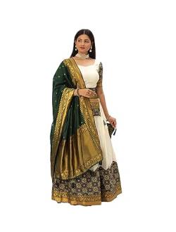 Lehenga Choli für Damen, vollständig genäht, indischer Stil, Hochzeitskleid, Partykleid, weiß / grün, Small von Parvdi