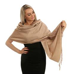 PashminaShine-Schal-halstuch damen-Weich Wie Kaschmir Und leicht wie Seide-Mit Paisley motiv-Pashmina-Schal Damen-Schal Herren-200 * 70 cm-Schal Winter-Jaquard-Wrap-Schals und Tücher (Kamel Beige) von PashminaShine