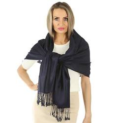 PashminaShine-Schal-Weich Wie Kaschmir Und leicht wie Seide-Mit Paisley motiv-Pashmina-Schal Damen-Schal Herren-200 * 70 cm-Schal Winter-Jaquard-Wrap-Schals und Tücher (Marineblau) von PashminaShine