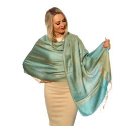 PashminaShine-Schal-Weich Wie Kaschmir Und leicht wie Seide-Mit Paisley motiv-Pashmina-Schal Damen-Schal Herren-200 * 70 cm-Schal Winter-Jaquard-Wrap-Schals und Tücher für Damen (Aqua Marin) von PashminaShine