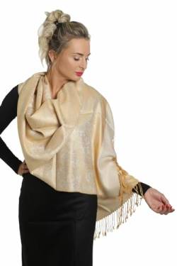 PashminaShine-Schal-Weich Wie Kaschmir Und leicht wie Seide-Mit Paisley motiv-Pashmina-Schal Damen-Schal Herren-200 * 70 cm-Schal Winter-Jaquard-Wrap-Schals und Tücher für Damen (Gelb Gold) von PashminaShine