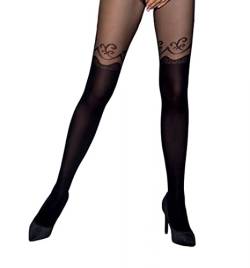 Damen Dessous ouvert Strumpfhose schwarz mit Overknee-Look und Muster im Schritt offen elastisch 5 von Passion Dessous