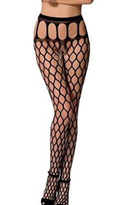 Passion Dessous Frauen ouvert Strumpfhose im Schritt offen mit Netz Muster erotisch OneSize schwarz von Passion Dessous