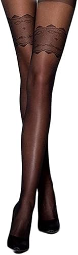 Passion Dessous Schwarz Damen Strumpfhose elastisch transparent hautfarben im Straps Look ouvert im Schritt offen 3/4, M-L von Passion Dessous