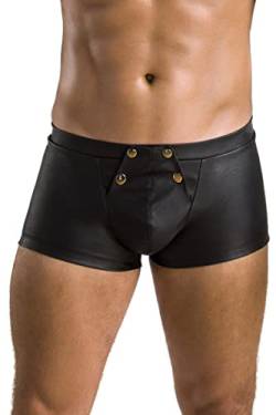 Passion Menswear Schwarzer Herren Dessous Shorts aus mattem Kunstleder mit Metallknöpfe für Öffnung fetisch Hose für Männer L/XL von Passion Menswear