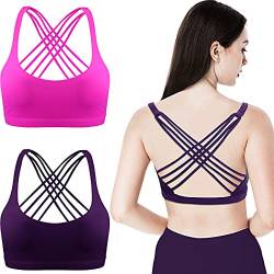 2 Packungen Damen Gepolstert Sport BH Kreuz Rücken BH Workout Riemchen BH Nahtlose Bequeme Yoga BH (M, Weiß und Hellviolett) von Patelai