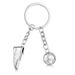 Patelai 1 Stück Fußball Schlüsselanhänger für Jungen Silber Schlüsselanhänger mit Fußballschuh und Ball Fußball Anhänger Sportfan Schlüsselanhänger Fußballfans Geschenk für Männer Frauen (Stilvoll) von Patelai