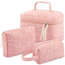 Paterr 3 Stück Baumwolle gesteppte Make-up Tasche Set Kokette Kosmetiktasche Ästhetische Reise Kulturbeutel Niedliche Tasche Kawaii Ästhetik für Frauen, Wie auf den Bildern gezeigt., Eleganter Stil von Paterr