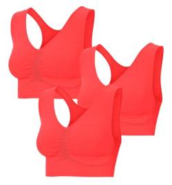 Patsy & Lou 3er Pack Sport-BHS, Bustier Damen, Optimaler Halt für Sport und Freizeit, Nahtlose Verarbeitung, atmungsaktive Sport Tops ohne Bügel, Koralle, Gr. XXL von Patsy&Lou