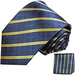 Blau gold gestreiftes Krawatten Set 2tlg 100% Seidenkrawatte (extra lange 165cm) von Paul Malone