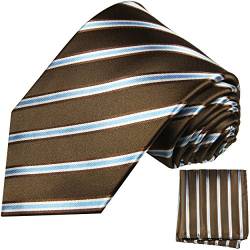 Braun blaues Krawatten Set 2tlg 100% Seidenkrawatte (extra lang 165cm) + Einstecktuch by Paul Malone von Paul Malone