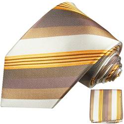 Gold weisses XL Krawatten Set 2tlg 100% Seidenkrawatte (extra lang 165cm) + Einstecktuch by Paul Malone von Paul Malone