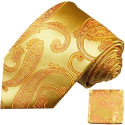 Krawatten Set 2tlg 100% Seide gold ornamente Seidenkrawatten mit Einstecktuch von Paul Malone