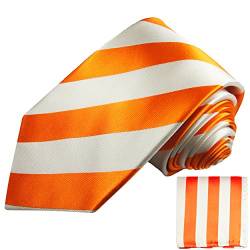 Krawatten Set 2tlg 100% Seide orange weiss Seidenkrawatte und Einstecktuch von Paul Malone
