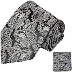 Krawatten Set 2tlg 100% Seide schwarz grau paisley Hochzeit Hochzeitskrawatte mit Einstecktuch von Paul Malone