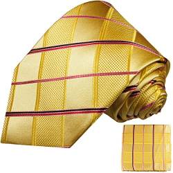 Krawatten Set 2tlg gold gelb rot pink 100% Seidenkrawatte (extra lang 165cm) + Einstecktuch von Paul Malone