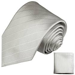 Krawatten Set 2tlg silber 100% Seide (extra lang 165cm) + Einstecktuch von Paul Malone
