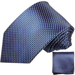 Paul Malone Blau Karo Minimalmuster Krawatten Set 100% Seidenkrawatte + Einstecktuch von Paul Malone