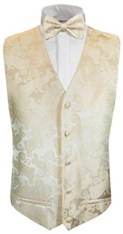 Paul Malone Hochzeitsweste + Fliege Creme Paisley - Hochzeit Herren Weste Gr. 56 XL von Paul Malone