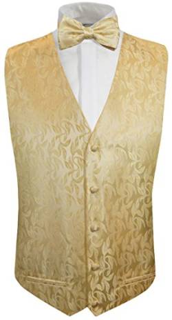 Paul Malone Hochzeitsweste + Fliege Gold Creme floral - Hochzeit Herren Weste Gr. 58 2XL von Paul Malone