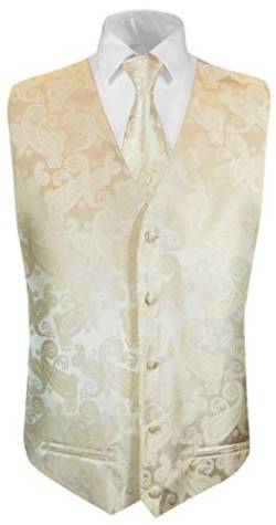 Paul Malone Hochzeitsweste + Krawatte Creme Paisley - Bräutigam Hochzeit Anzug Weste Gr. 46/48 XS von Paul Malone